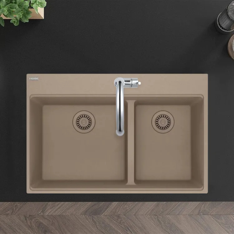 Franke Maris 33" x 22" Drop-in Double Bowl Kitchen Sink, Low-Divide, 60/40 Split, 5 Holes, Granite, Oyster - MAG6601812LD-OYS (114.0687.012)