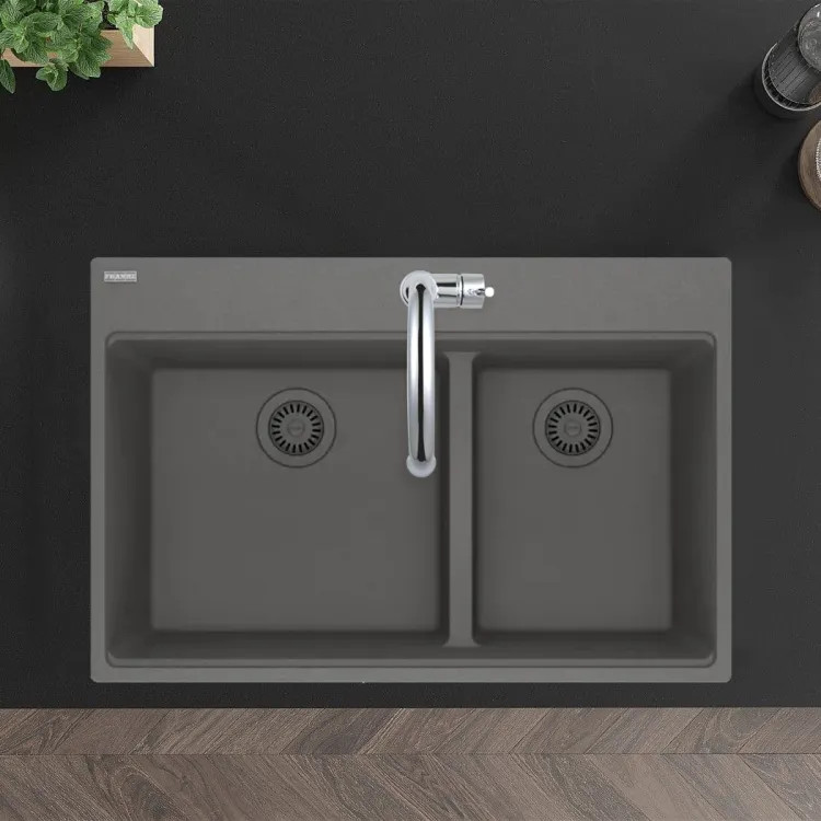 Franke Maris 33" x 22" Drop-in Double Bowl Kitchen Sink, Low-Divide, 60/40 Split, 5 Holes, Granite, Shadow Grey - MAG6601812LD-SHG (114.0687.014)