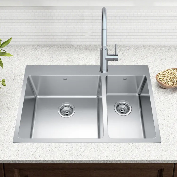 Franke Brookmore 31" x 21" Drop-In Double-Bowl Stainless Steel Kitchen Sink, 60/40 Split, Single Hole, Stainless Steel - BCL2131R-9-1N (101.0636.949)