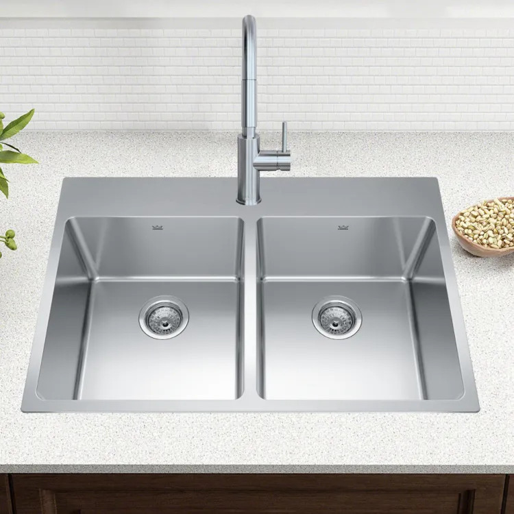 Franke Brookmore 31" x 21" Drop-In Double-Bowl Stainless Steel Kitchen Sink, Single Hole, Stainless Steel - BDL2131-9-1N (101.0636.962)
