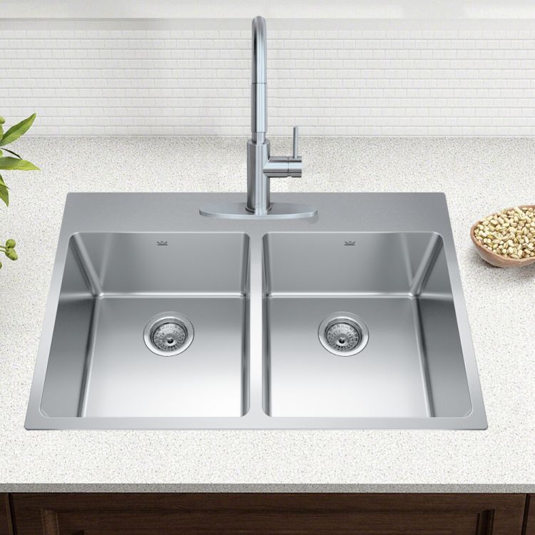 Franke Brookmore 32-7/8" x 22" Drop-In Double-Bowl Stainless Steel Kitchen Sink, Three Hole, Stainless Steel - BDL2233-9-3N (101.0637.023)