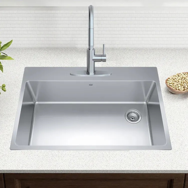 Franke Brookmore 33" x 22" Drop-In Single-Bowl Kitchen Sink, Single-Hole, Stainless Steel - BSL2233-9-1N-OW (101.0637.029)