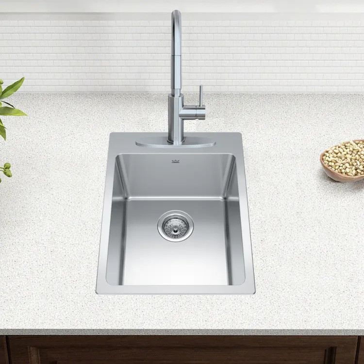 Franke Brookmore 15- 1/4" x 21" Drop-In Single-Bowl Kitchen Sink, Three-Hole, Stainless Steel - BSL2116-9-3N (101.0636.975)