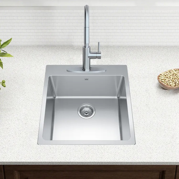 Franke Brookmore 20" x 21" Drop-In Single-Bowl Kitchen Sink, 3 Holes, Stainless Steel - BSL2120-9-3N (101.0636.979)