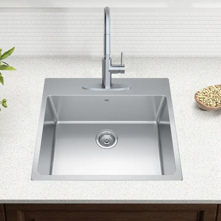 Franke Brookmore 25" x 21" Drop-In Single-Bowl Kitchen Sink, 3 Hole, Stainless Steel - BSL2125-9-3N (101.0636.985)
