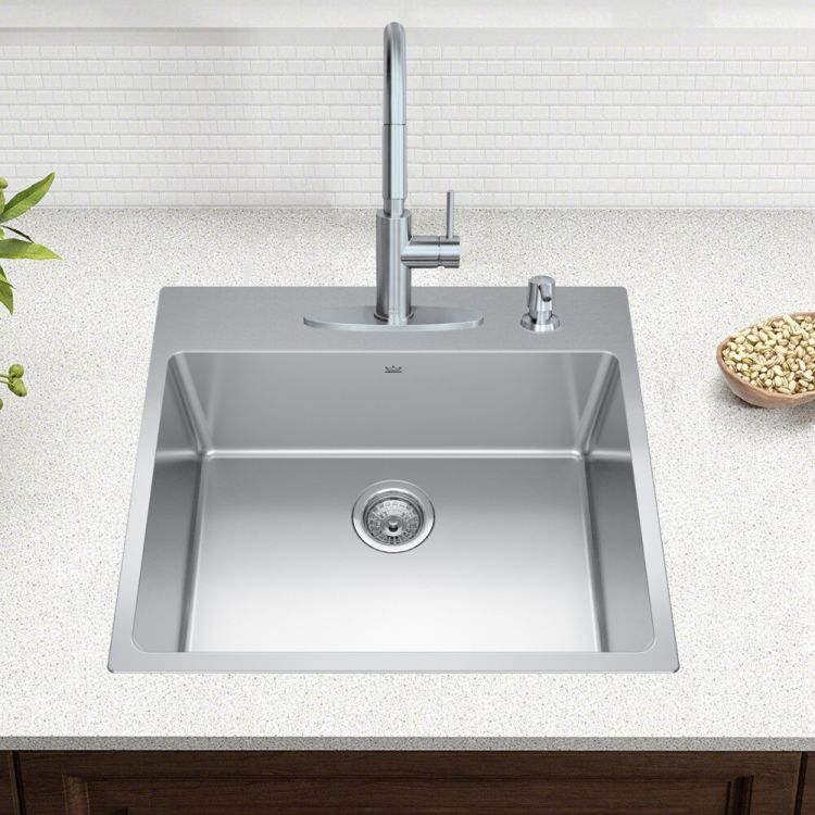 Franke Brookmore 25" x 22" Drop-In Single-Bowl Kitchen Sink, Four-Hole, Stainless Steel - BSL2225-9-4N (101.0637.027)