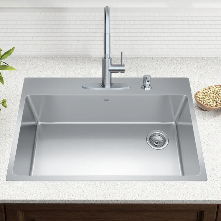 Franke Brookmore 33" x 22" Drop-In Single-Bowl Kitchen Sink, Four-Hole, Offset Drain, Stainless Steel- BSL2233-9-4N (101.0637.033)