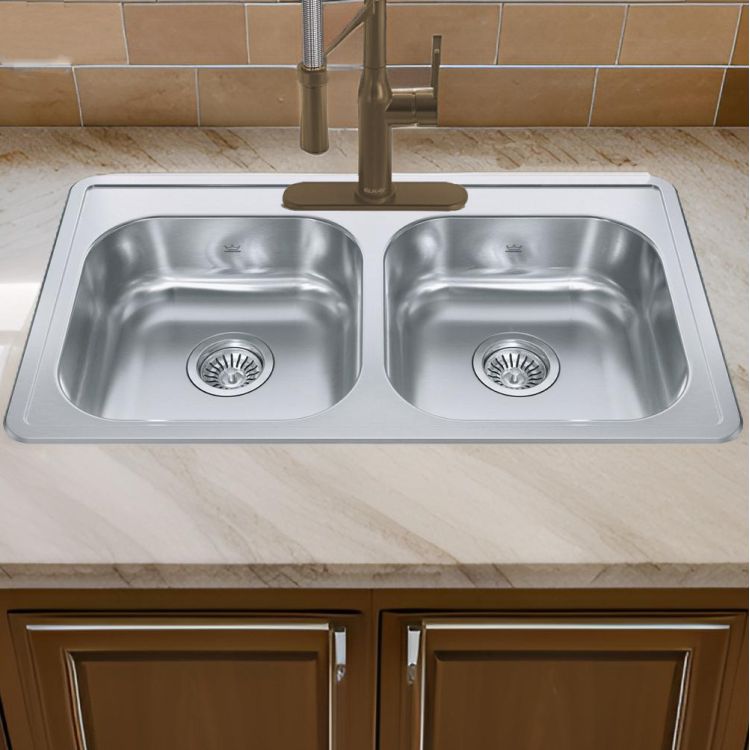 Franke Creemore 33" x 22" Drop-In Double-Bowl Kitchen Sink, Stainless Steel, Silk - CDLA3322-8-3CBN (101.0632.992)
