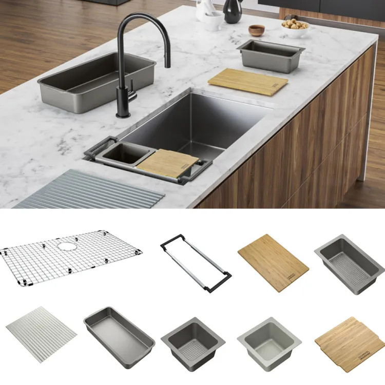 Franke Cube 31-1/2" x 17-1/4" Undermount Single-Bowl Workstation Kitchen Sink, Stainless Steel - CUX11030-WKC (122.0672.231)