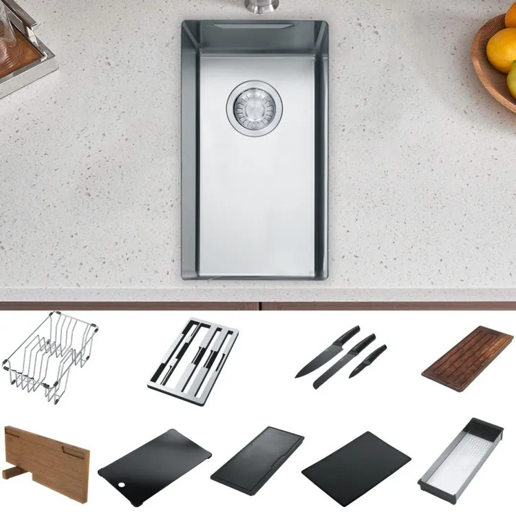 Franke Culinary Center 10-1/2" x 21-1/4" Undermount Single-Bowl Workstation Kitchen Sink, Stainless Steel - CUX11010-W (122.0571.176)