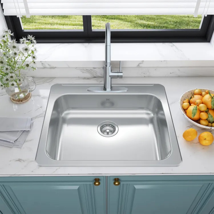Franke Reginox 25" x 22" Drop-In Single-Bowl Kitchen Sink, Stainless Steel, Silk- RSLA2522-55-3N (101.0643.204)