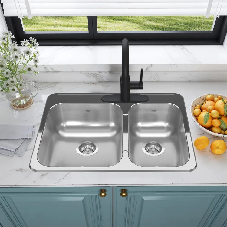 Franke Reginox 27" x 20" Drop-In Double-Bowl Kitchen Sink, Stainless Steel, High Gloss - RCL2027R-3N