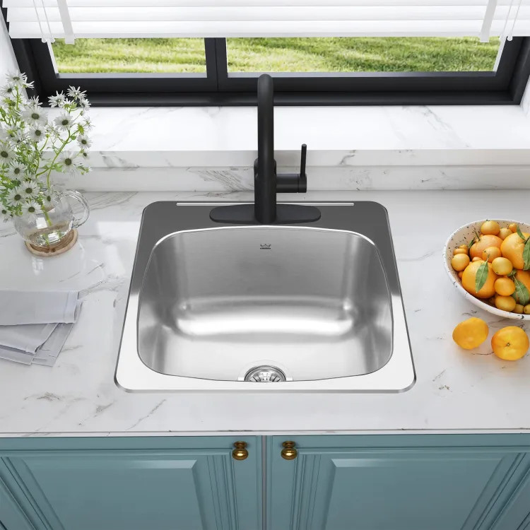 Franke Reginox 20-1/8" x 20-9/16" Drop-In Double-Bowl Utility/Laundry Sink, 3-Hole, Stainless Steel - RSL2020-10-3N