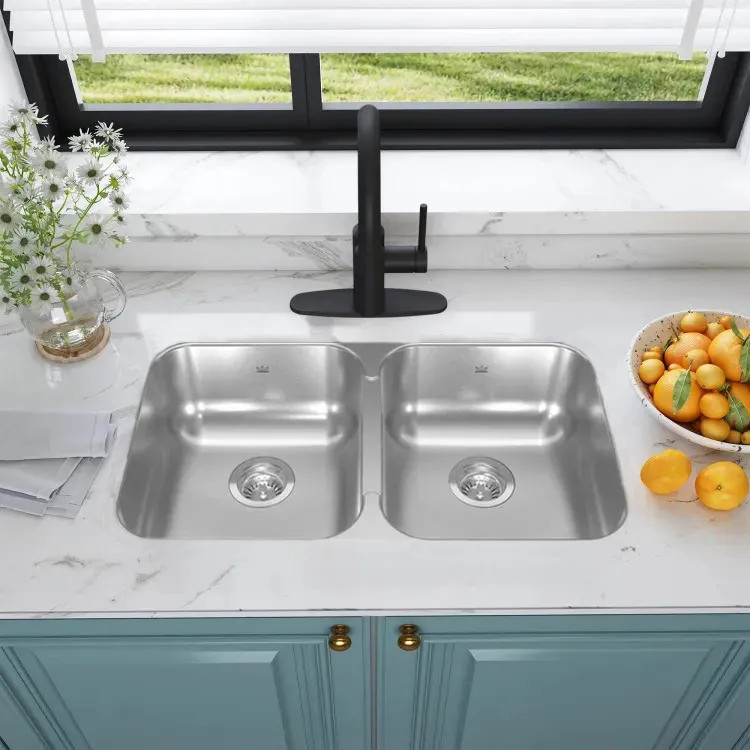 Franke Reginox 31" x 17-3/4" Undermount Double-Bowl Kitchen Sink, Stainless Steel - RDU1831-7N