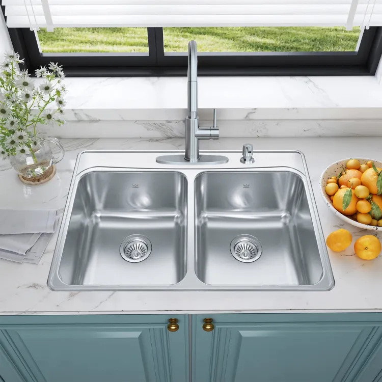 Franke Creemore 33" x 22" Drop-In Double-Bowl Kitchen Sink, Stainless Steel - FCDLA3322-8-4CBN (101.0652.632)