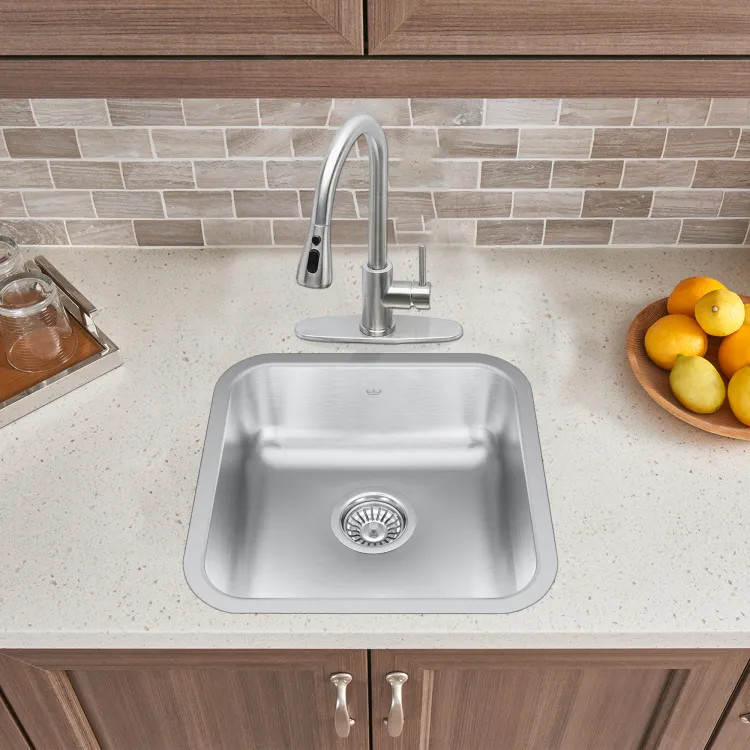 Franke Steel Queen 15-3/4" x 15-3/4" Undermount Single-Bowl Bar Sink, Stainless Steel, Silk - QSUA1616-6N (122.0620.107)