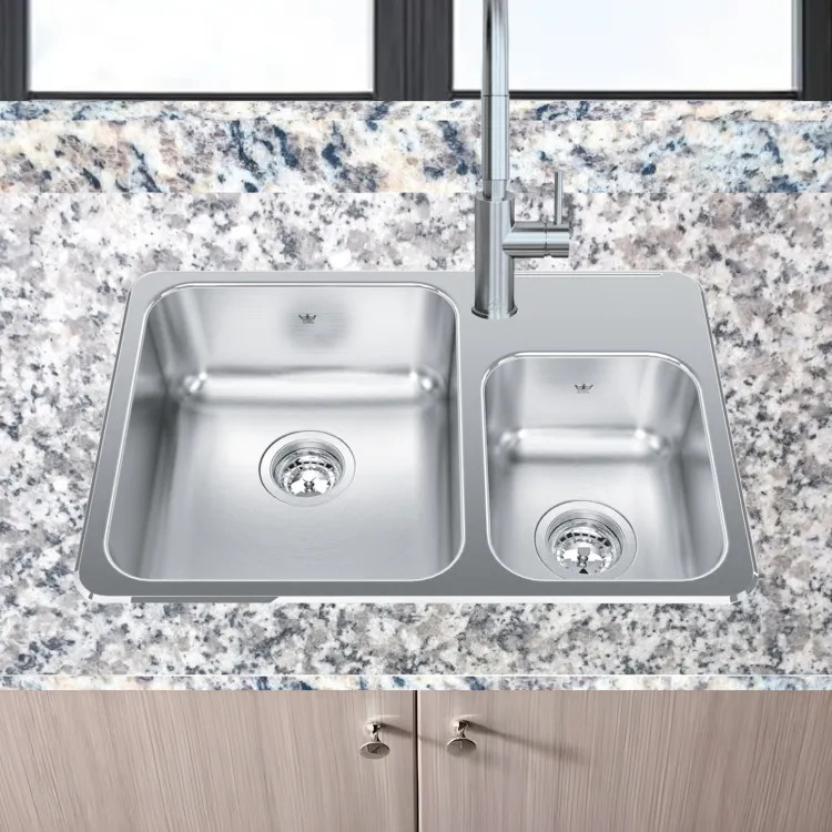 Franke Steel Queen 26-1/2" x 18" Drop-in Double-Bowl Kitchen Sink, Single Hole, 60/40 Split, Stainless Steel - QCMA1826-7-1N (101.0620.247)
