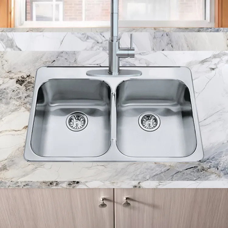 Franke Steel Queen 31-1/4" x 20-1/4" Drop-in Double-Bowl Kitchen Sink, 3 Holes, Stainless Steel - QDL2031-8-3N (101.0620.185)