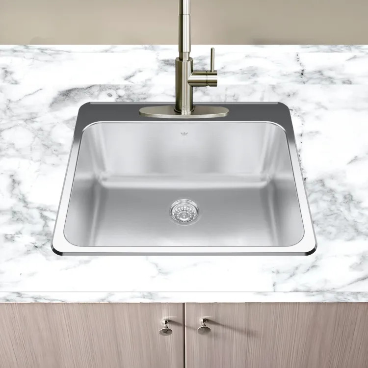 Franke Steel Queen 25" x 22" Single-Bowl Kitchen Sink, Drop-In, 3 Holes Stainless Steel - QSLA2225-10-3N (101.0620.259)
