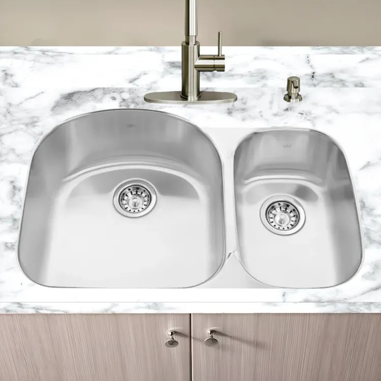 Franke Steel Queen 31-1/2" x 21" Drop-In Double Bowl Kitchen Sink, 60/40 Split, Stainless Steel - QDC2031R-8-1N
