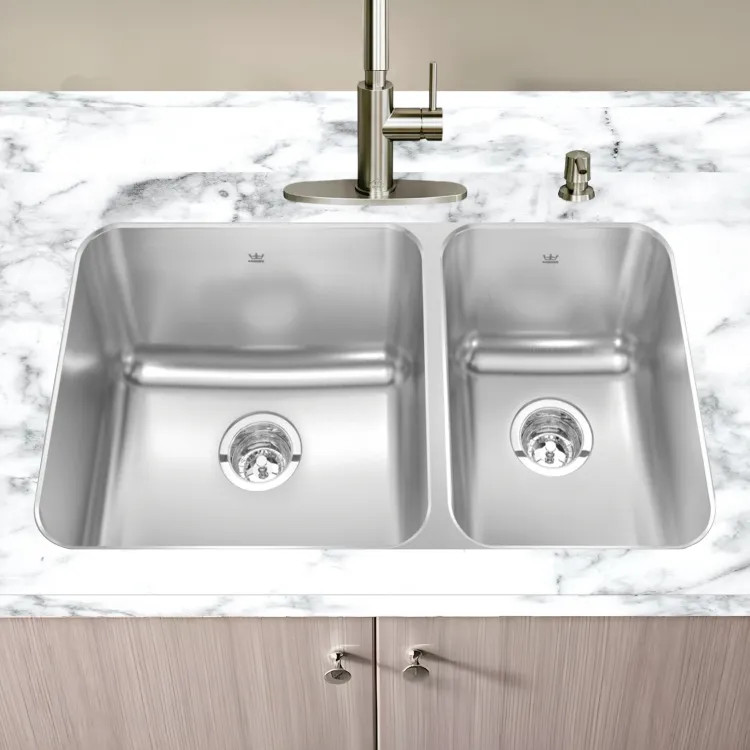 Franke Steel Queen 33" x 19" Undermount Double-Bowl Kitchen Sink, 60/40 Split, Stainless Steel - QCU1933R-9N