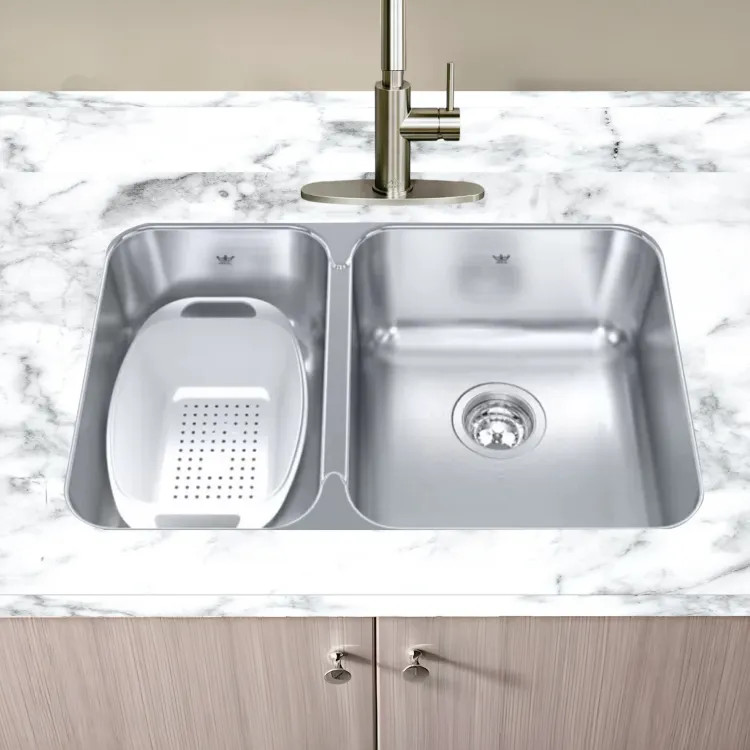 Franke Steel Queen 27" x 18" Undermount Double-Bowl Kitchen Sink with Colander, 40/60 Split, Stainless Steel, Steel/Gloss - QCUA1827L-8N