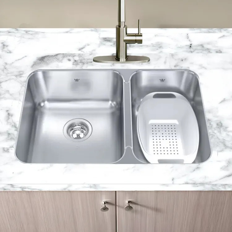 Franke Steel Queen 27" x 18" Undermount Double-Bowl Kitchen Sink Kit, 60/40 Split, Stainless Steel, Satin/Silk- QCUA1827R-8N