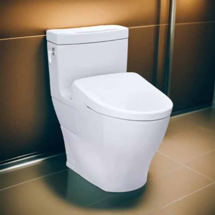 TOTO Aimes One-Piece Skirted Toilet w/ WASHLET+ (S7), Auto-Flush, Elongated, Universal Height, 1.28 GPF, Cotton White - MW6264726CEFGA#01