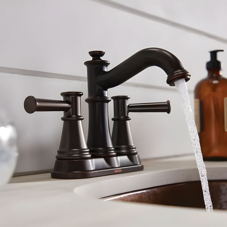 Moen Belfield Two-Handle High Arc Matte Black Centerset Bathroom Faucet with Metal Pop-Up, 1.2 GPM, ADA Lever Handle, Three-Hole, WaterSense - 6401BL