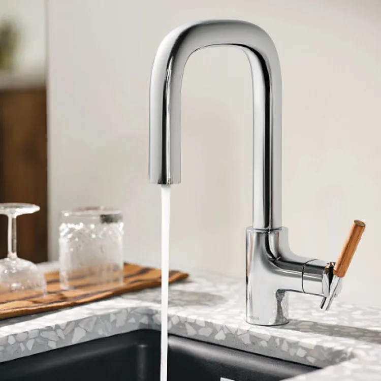 Moen Tenon Chrome Single-Handle Pulldown Prep/Bar Faucet with PowerBoost Technology, Reflex Pulldown System, DuraLock Quick Connect, 1.5 GPM - S64001