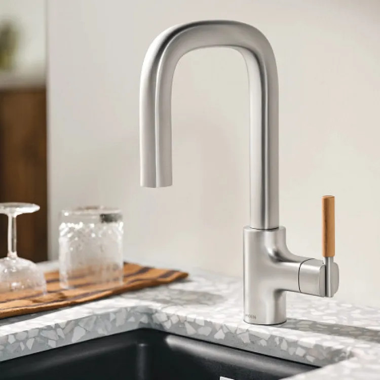 Moen Tenon Spot Resist Stainless Single-Handle Pulldown Prep/Bar Faucet with PowerBoost Technology, Reflex Pulldown System, DuraLock Quick Connect, 1.5 GPM - S64001SRS
