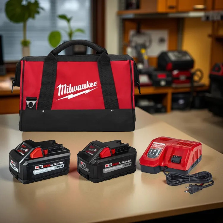 Milwaukee M18 HIGH OUTPUT Battery Starter Kit with (1) XC8.0 Battery, (1) XC6.0 Battery, Rapid Charger, and Contractor Bag - 48-59-1880RCC