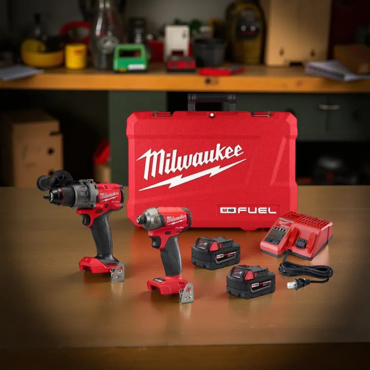 Milwaukee M18 FUEL 2-Tool Combo Kit with (2) REDLITHIUM XC5.0 Batteries, (1) Multi-Volt Charger, (1) Side Handle, (2) Belt Clips, and (1) Blow Molded Carrying Case - 3699-22