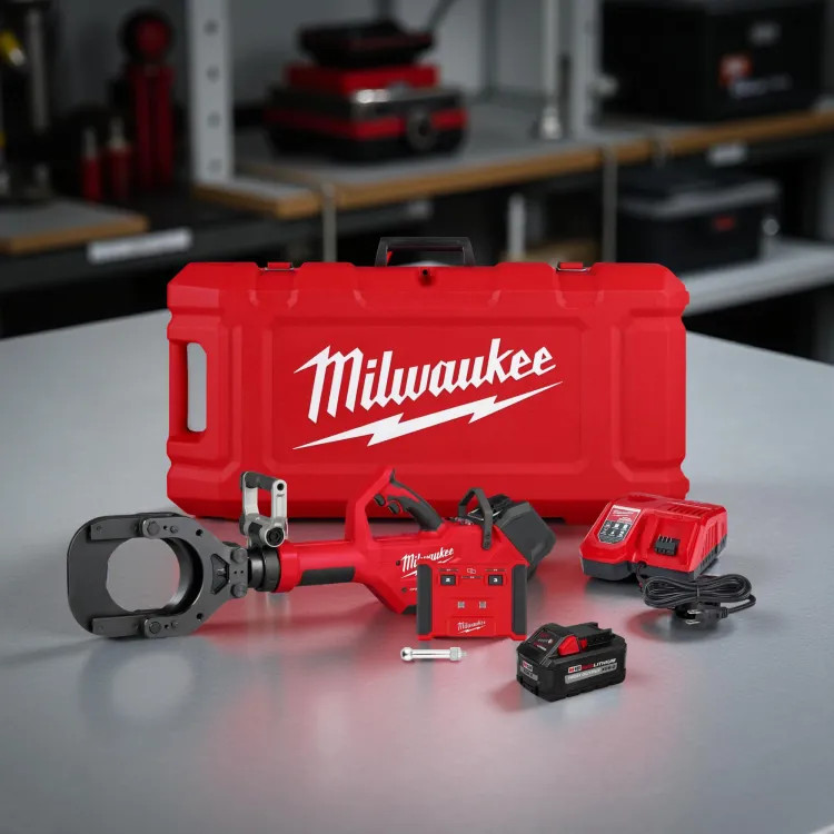 Milwaukee M18 FORCE LOGIC 5” Underground Cable Cutter with Wireless Remote, XC8.0 Battery, Rapid Charger, and Ball Stud - 2875R-21