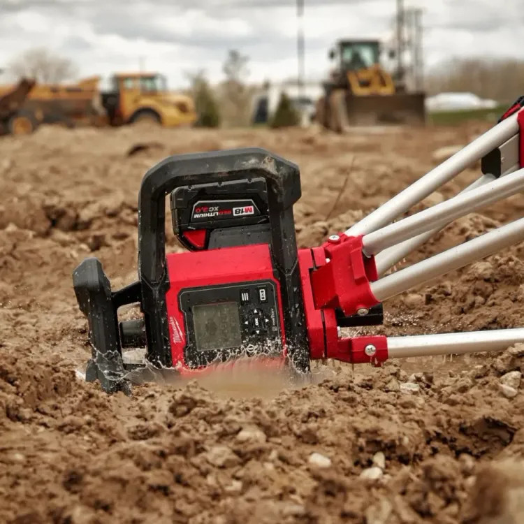 Milwaukee M18 Red Exterior Dual Slope Rotary Laser Level Kit with Receiver, Remote, Grade Rod, and Tripod - 3704-21T