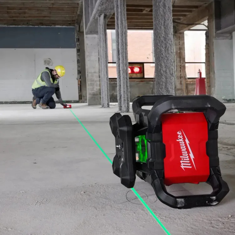 Milwaukee M18 Green Interior Rotary Laser Level Kit with Remote Control/Receiver and Wall Mount Bracket - 3702-21