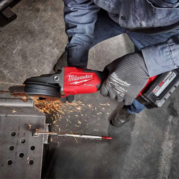 Milwaukee M18 FUEL 5" Flathead Braking Grinder, Slide Switch Lock-On with Side Handle, T27 Guard, and T1 Clip-On Guard - 2887-20