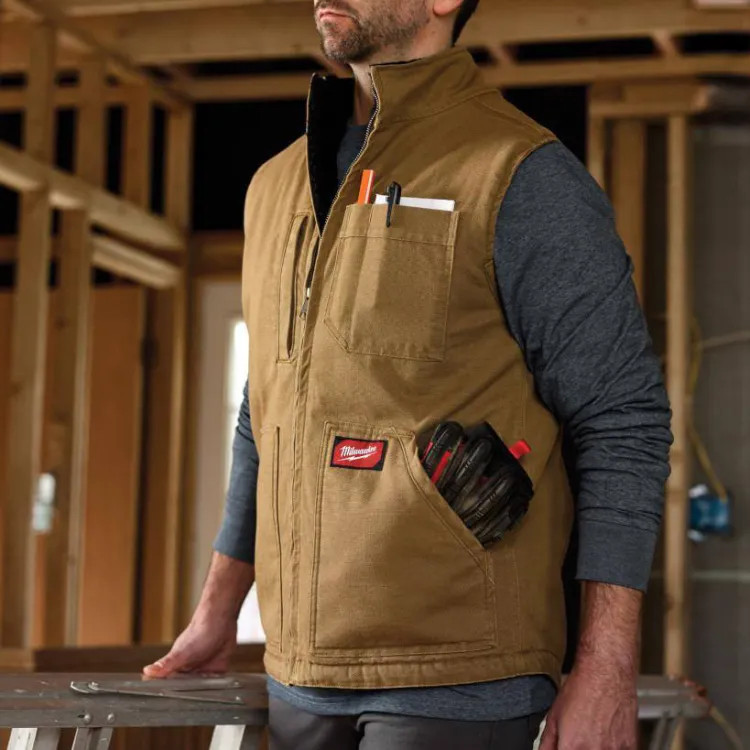 Milwaukee GRIDIRON Heavy Duty Sherpa-Lined Vest, Brown, Medium - 801BR-M