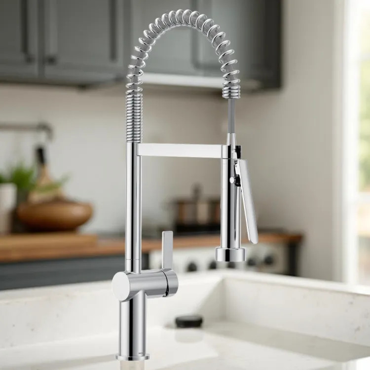 Moen Cia Single-Handle Semi Pro Spring Pulldown Kitchen Faucet with PowerBoost, 1.5 GPM, Chrome - 7822 