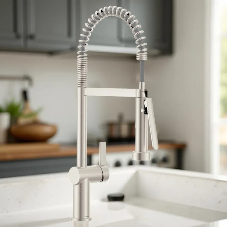 Moen Cia Single-Handle Semi Pro Spring Pulldown Kitchen Faucet with PowerBoost, 1.5 GPM, Spot Resist Stainless - 7822SRS 