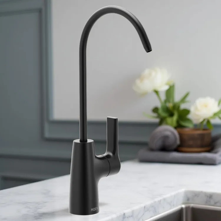 Moen SIP Transitional Single-Handle High Arc Beverage Faucet, Metal, Lever Handle, 1.5 GPM, Matte Black - F7620BL