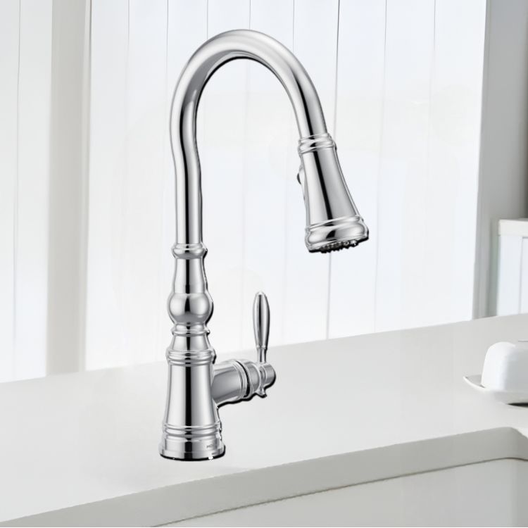 Moen Weymouth Chrome Single-Handle High-Arc Pull-Down Kitchen Sink Faucet, WaterSense, PowerClean, ADA-Compliant, 1.5 GPM - FS73004