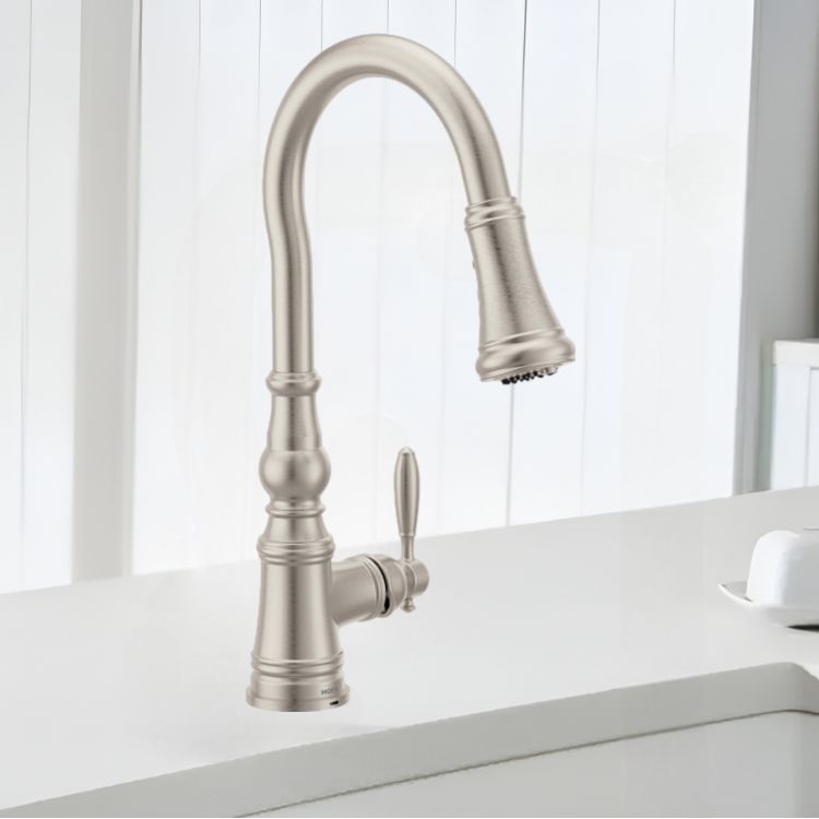 Moen Weymouth Spot Resist Stainless Single-Handle High-Arc Pull-Down Kitchen Sink Faucet, WaterSense, PowerClean, ADA-Compliant, 1.5 GPM - FS73004SRS