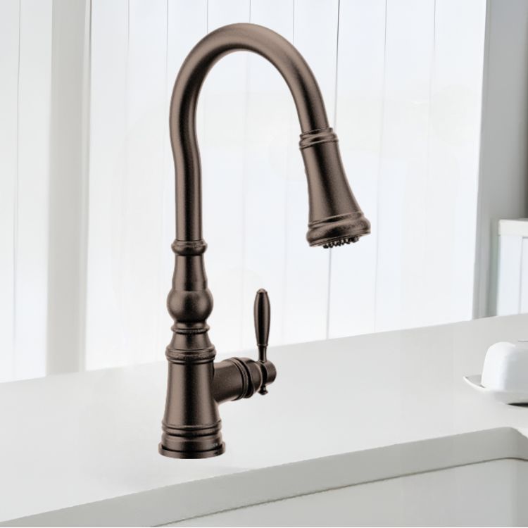 Moen Weymouth Oil-Rubbed Bronze Single-Handle High-Arc Pull-Down Kitchen Sink Faucet, WaterSense, PowerClean, ADA-Compliant, 1.5 GPM - FS73004ORB