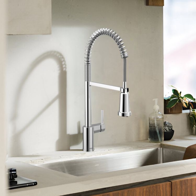 Moen Align Chrome Single-Handle High-Arc Semi-Pro Pulldown Kitchen Faucet with 3-Water Filter Function Spray Wand, WaterSense, PowerClean, ADA-Compliant, 1.5 GPM - F5923