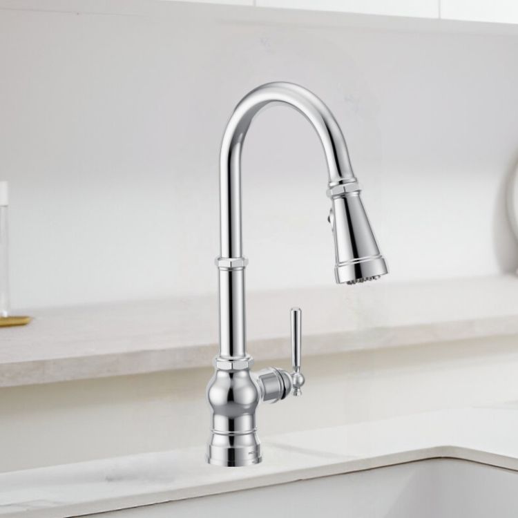 Moen Paterson Chrome Single-Handle High-Arc Pulldown Kitchen Faucet with 4-Water Filter Function Spray Wand, WaterSense, PowerClean, ADA-Compliant, 1.5 GPM - FS72003