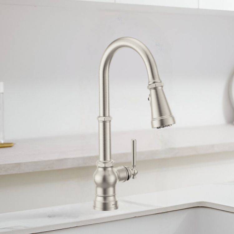 Moen Paterson Spot Resist Stainless Single-Handle High-Arc Pulldown Kitchen Faucet with 4-Water Filter Function Spray Wand, WaterSense, PowerClean, ADA-Compliant, 1.5 GPM - FS72003SRS