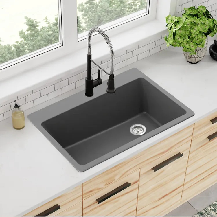 Elkay Quartz Classic 33" x 22" Drop In Sink, Single Bowl, Right Drain, Graphite - ELG13322GT0 