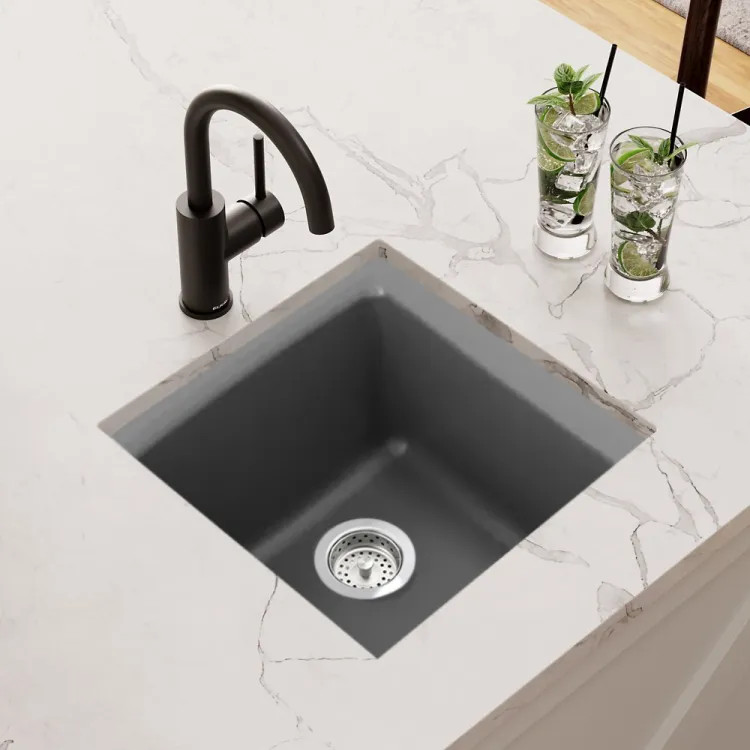 Elkay Quartz Classic Graphite 15-3/4in x 15-3/4in x 7-11/16in Dual Mount Single Bowl Sink with Rear Center Drain - ELG1616GT0