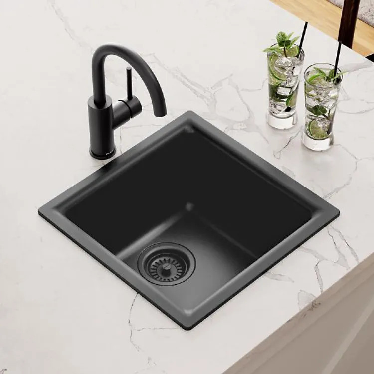 Elkay Quartz Classic Dual Mount Single Bowl Bar Sink with Rear Center Drain, Matte Black - ELG1616MB0
